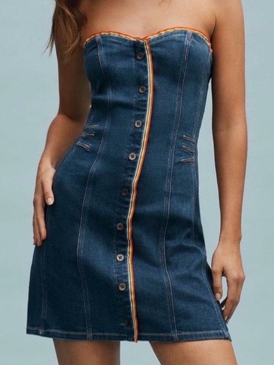 Pilcro Dresses & Skirts - Anthropologie Pilcro Pilcro Strapless Button-Front Denim Mini Dress (Sz Large)